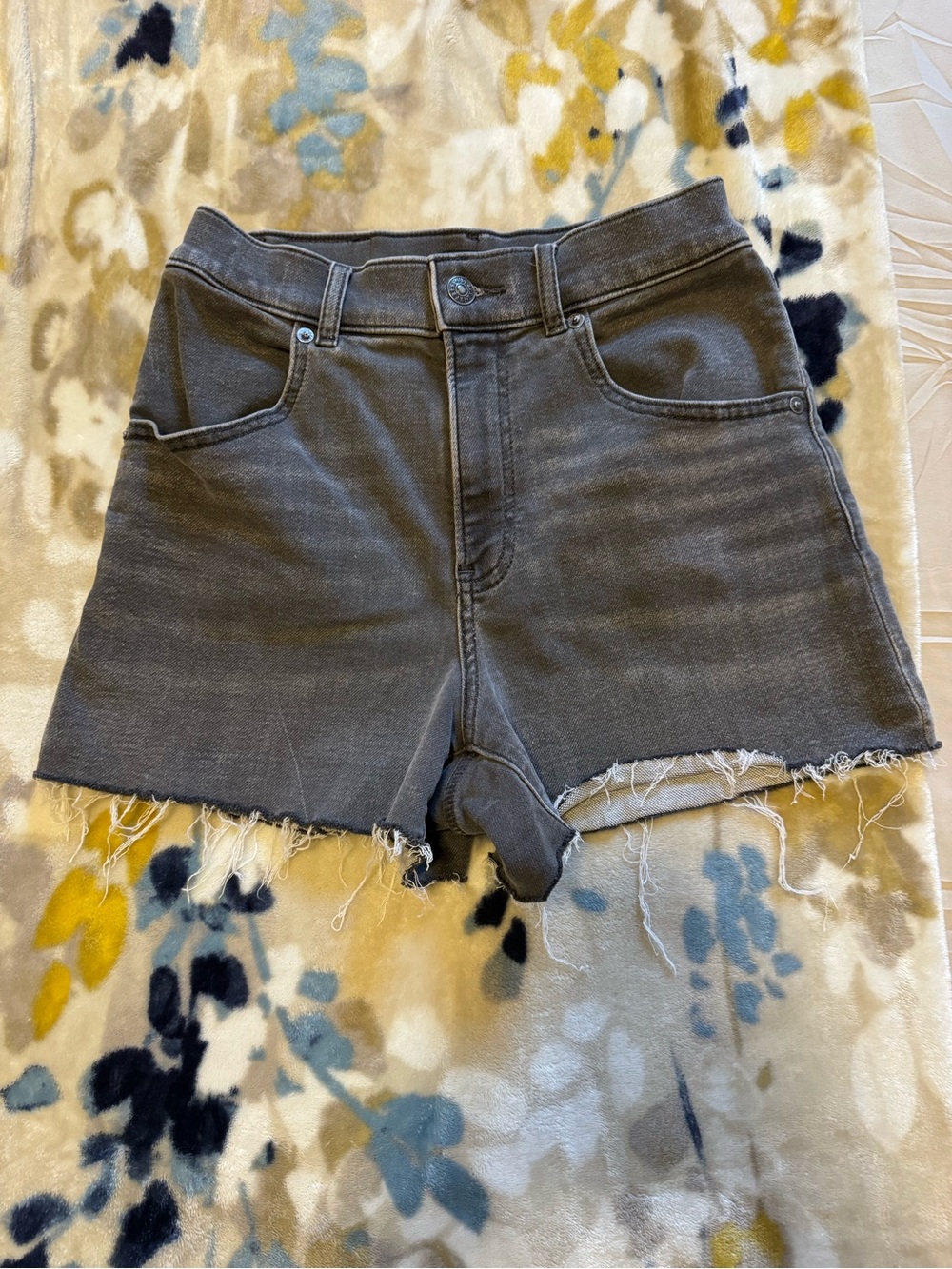 Express Dark Gray High-Rise Frayed Hem Denim Shorts